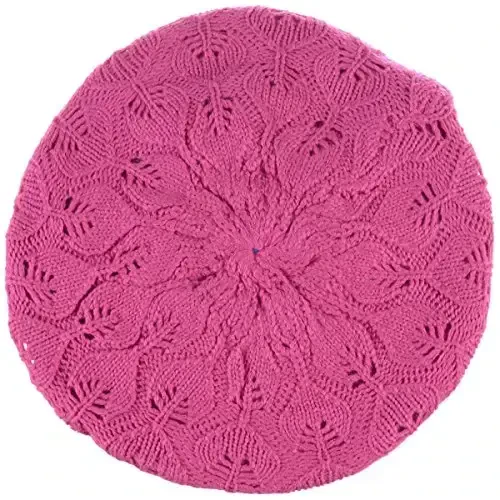BYOS Women Mid-Weight Slouchy Leafy Cutout Crochet Soft Knit French Beret Hat - BYOS (1)