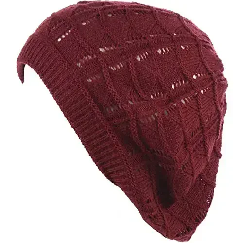 BYOS Chic Parisian Style Soft Lightweight Crochet Cutout Knit Beret Beanie Hat - BYOS