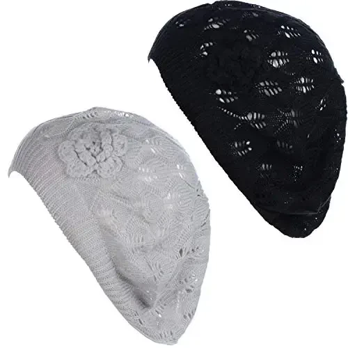BYOS Chic Parisian Style Soft Lightweight Crochet Cutout Knit Beret Beanie Hat - BYOS