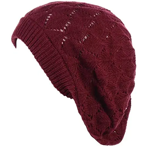 BYOS Chic Parisian Style Soft Lightweight Crochet Cutout Knit Beret Beanie Hat 