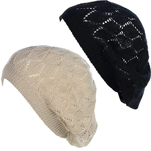 BYOS Chic Parisian Style Soft Lightweight Crochet Cutout Knit Beret Beanie Hat 