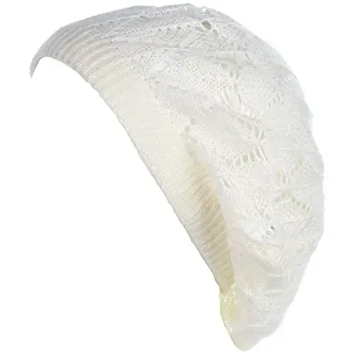 BYOS Chic Parisian Style Soft Lightweight Crochet Cutout Knit Beret Beanie Hat - 2