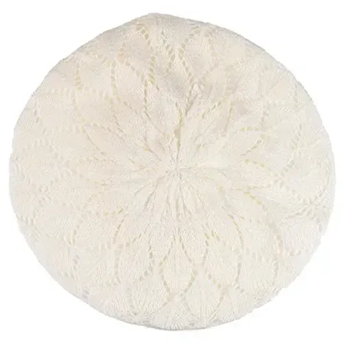 BYOS Chic Parisian Style Soft Lightweight Crochet Cutout Knit Beret Beanie Hat - 3