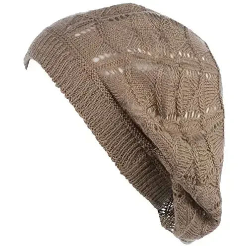 BYOS Chic Parisian Style Soft Lightweight Crochet Cutout Knit Beret Beanie Hat - MODAZONE