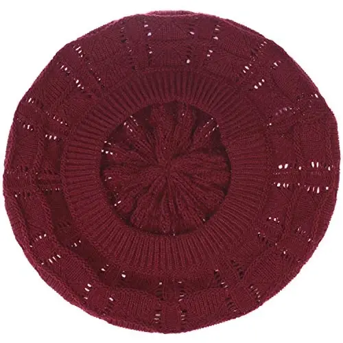 BYOS Chic Parisian Style Soft Lightweight Crochet Cutout Knit Beret Beanie Hat - 4