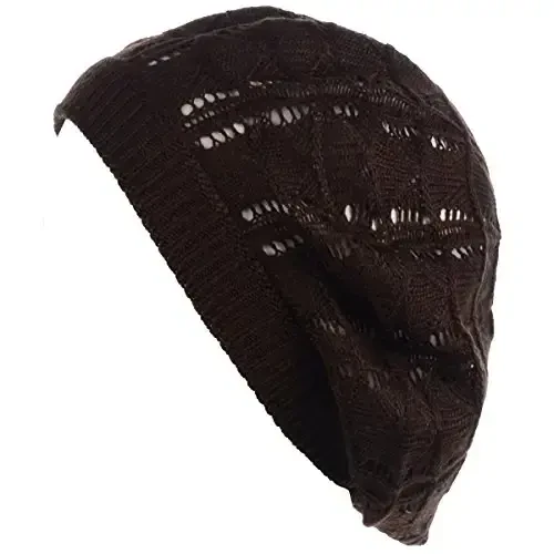 BYOS Chic Parisian Style Soft Lightweight Crochet Cutout Knit Beret Beanie Hat - 2