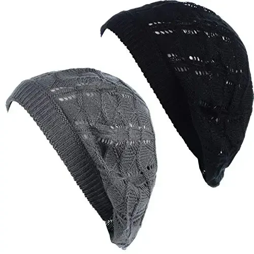 BYOS Chic Parisian Style Soft Lightweight Crochet Cutout Knit Beret Beanie Hat 
