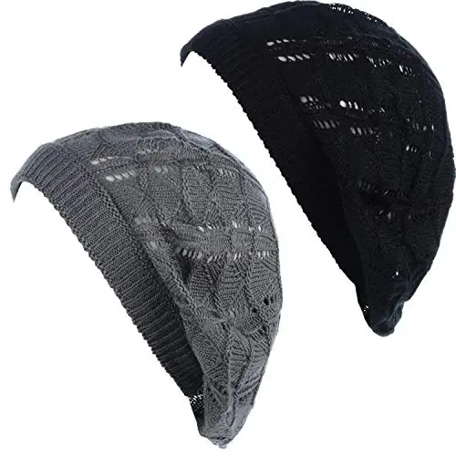BYOS Chic Parisian Style Soft Lightweight Crochet Cutout Knit Beret Beanie Hat - 1