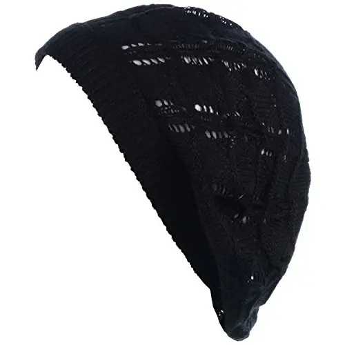 BYOS Chic Parisian Style Soft Lightweight Crochet Cutout Knit Beret Beanie Hat - 5