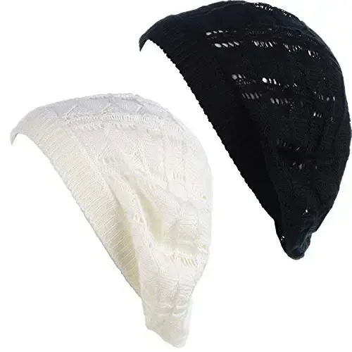 BYOS Chic Parisian Style Soft Lightweight Crochet Cutout Knit Beret Beanie Hat 
