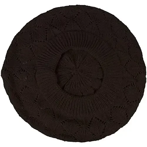 BYOS Chic Parisian Style Soft Lightweight Crochet Cutout Knit Beret Beanie Hat - 4