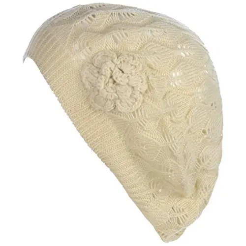 BYOS Chic Parisian Style Soft Lightweight Crochet Cutout Knit Beret Beanie Hat 