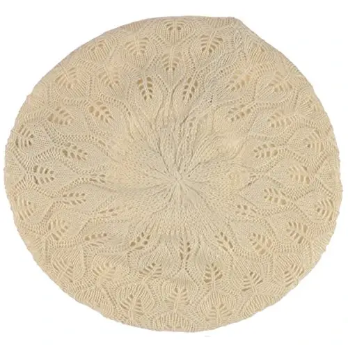 BYOS Chic Parisian Style Soft Lightweight Crochet Cutout Knit Beret Beanie Hat - 2
