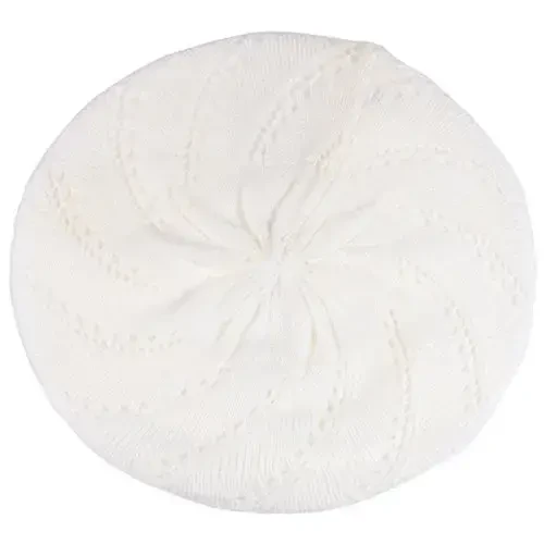 BYOS Chic Parisian Style Soft Lightweight Crochet Cutout Knit Beret Beanie Hat - 2