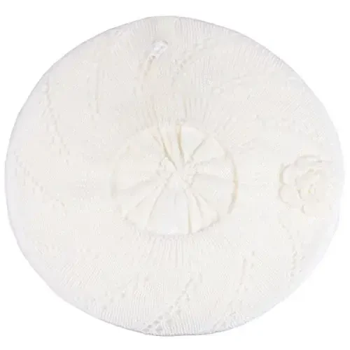 BYOS Chic Parisian Style Soft Lightweight Crochet Cutout Knit Beret Beanie Hat - 3