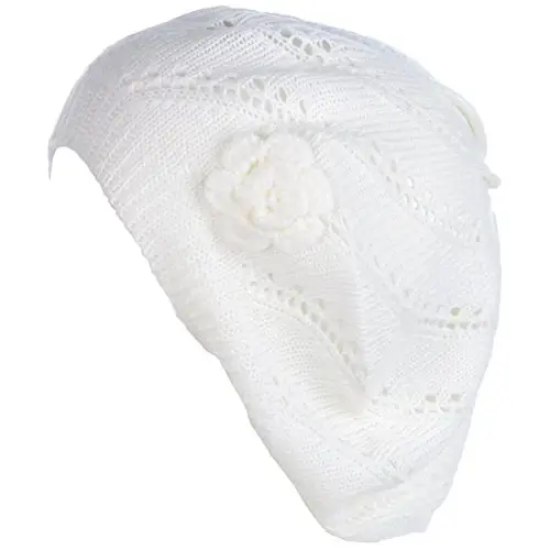 BYOS Chic Parisian Style Soft Lightweight Crochet Cutout Knit Beret Beanie Hat 