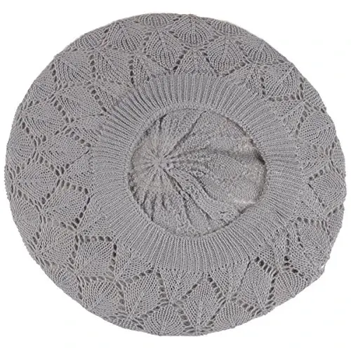 BYOS Chic Parisian Style Soft Lightweight Crochet Cutout Knit Beret Beanie Hat - 3