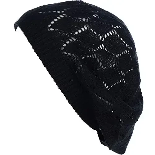 BYOS Chic Parisian Style Soft Lightweight Crochet Cutout Knit Beret Beanie Hat - 5