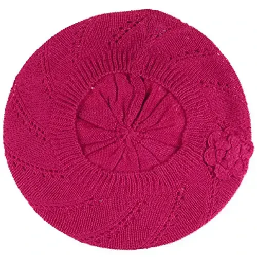 BYOS Chic Parisian Style Soft Lightweight Crochet Cutout Knit Beret Beanie Hat - 3
