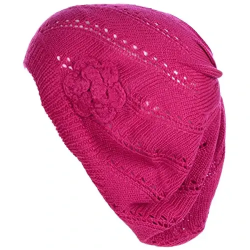 BYOS Chic Parisian Style Soft Lightweight Crochet Cutout Knit Beret Beanie Hat - BYOS