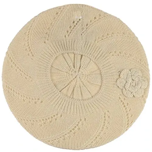 BYOS Chic Parisian Style Soft Lightweight Crochet Cutout Knit Beret Beanie Hat - 3