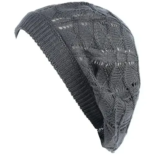 BYOS Chic Parisian Style Soft Lightweight Crochet Cutout Knit Beret Beanie Hat - 1