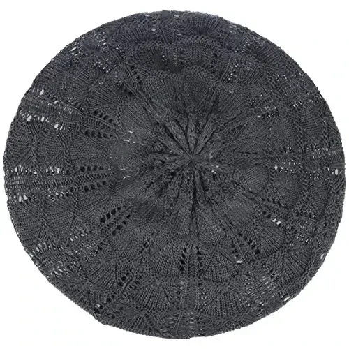 BYOS Chic Parisian Style Soft Lightweight Crochet Cutout Knit Beret Beanie Hat - 2