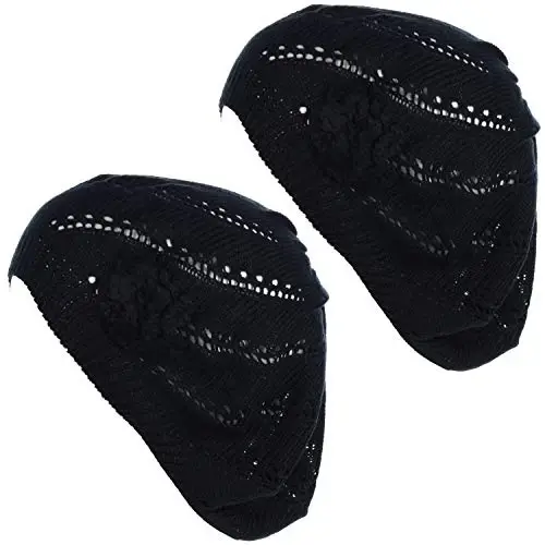 BYOS Chic Parisian Style Soft Lightweight Crochet Cutout Knit Beret Beanie Hat 