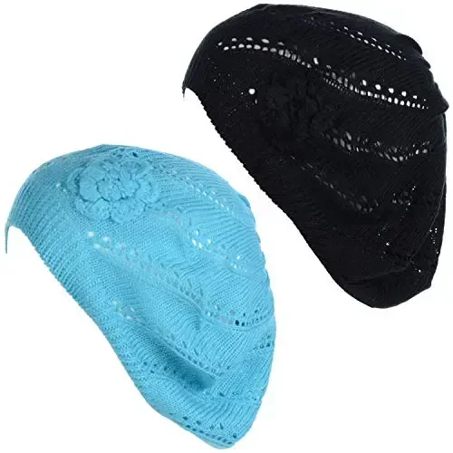 BYOS Chic Parisian Style Soft Lightweight Crochet Cutout Knit Beret Beanie Hat 