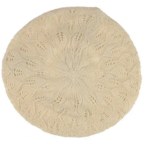 BYOS Chic Parisian Style Soft Lightweight Crochet Cutout Knit Beret Beanie Hat - 3