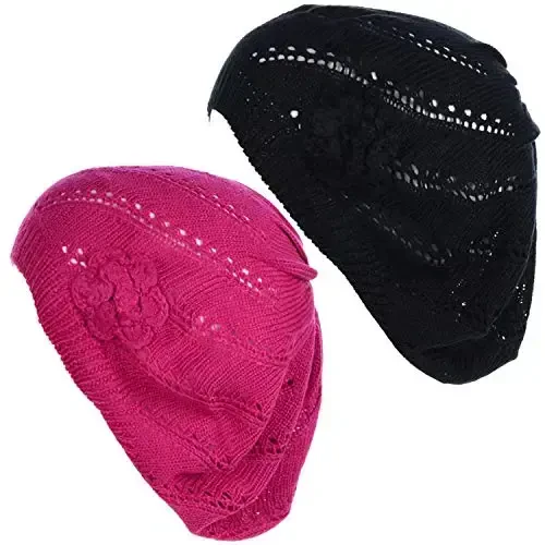 BYOS Chic Parisian Style Soft Lightweight Crochet Cutout Knit Beret Beanie Hat - 1