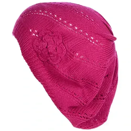 BYOS Chic Parisian Style Soft Lightweight Crochet Cutout Knit Beret Beanie Hat - BYOS (1)