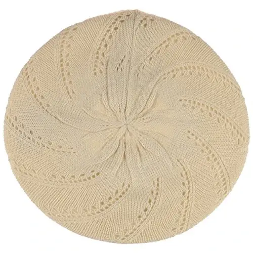 BYOS Chic Parisian Style Soft Lightweight Crochet Cutout Knit Beret Beanie Hat - 3