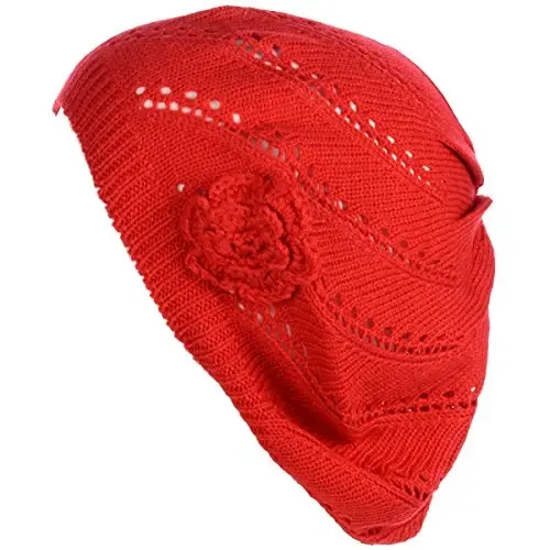 BYOS Chic Parisian Style Soft Lightweight Crochet Cutout Knit Beret Beanie Hat - 1
