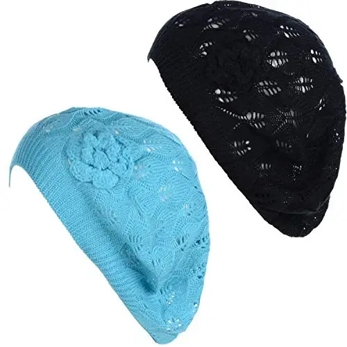 BYOS Chic Parisian Style Soft Lightweight Crochet Cutout Knit Beret Beanie Hat - 1