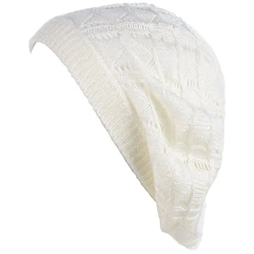 BYOS Chic Parisian Style Soft Lightweight Crochet Cutout Knit Beret Beanie Hat 
