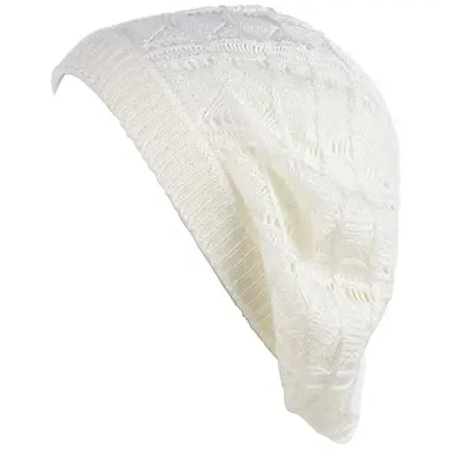 BYOS Chic Parisian Style Soft Lightweight Crochet Cutout Knit Beret Beanie Hat 