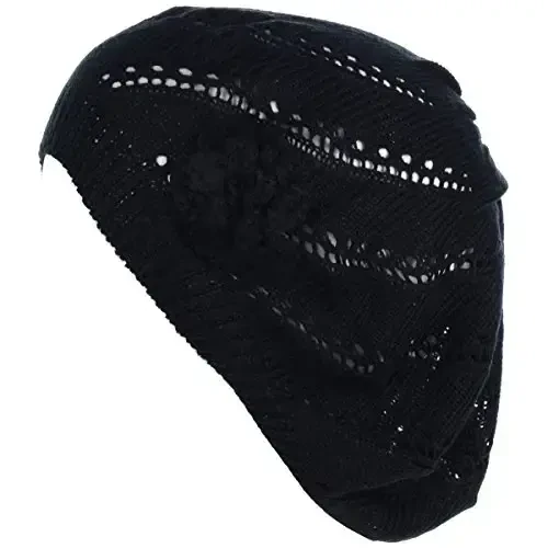 BYOS Chic Parisian Style Soft Lightweight Crochet Cutout Knit Beret Beanie Hat - BYOS
