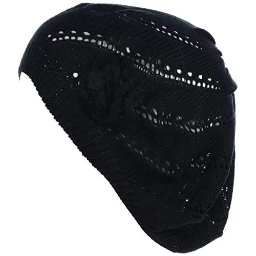 BYOS Chic Parisian Style Soft Lightweight Crochet Cutout Knit Beret Beanie Hat - 1