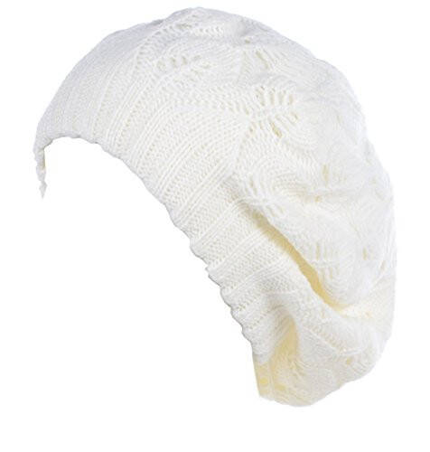 BYOS Women Mid-Weight Slouchy Leafy Cutout Crochet Soft Knit French Beret Hat - 4