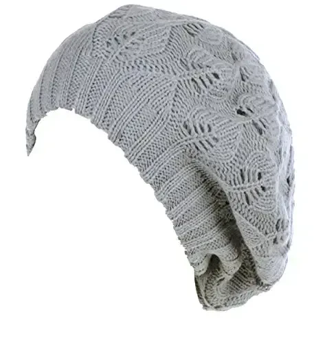 BYOS Women Mid-Weight Slouchy Leafy Cutout Crochet Soft Knit French Beret Hat 