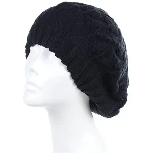 BYOS Women Mid-Weight Slouchy Leafy Cutout Crochet Soft Knit French Beret Hat - 3