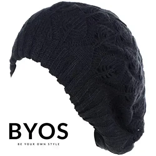 BYOS Women Mid-Weight Slouchy Leafy Cutout Crochet Soft Knit French Beret Hat - 4