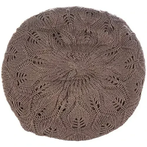 BYOS Women Mid-Weight Slouchy Leafy Cutout Crochet Soft Knit French Beret Hat - BYOS (1)