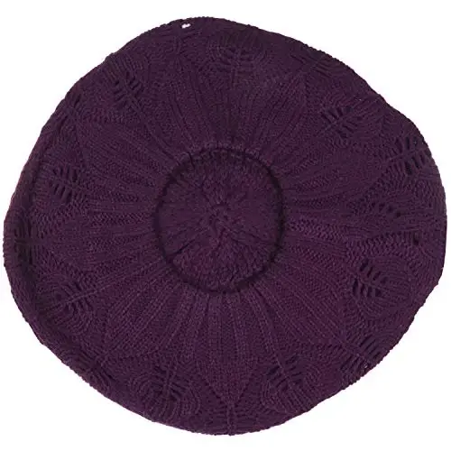 BYOS Women Mid-Weight Slouchy Leafy Cutout Crochet Soft Knit French Beret Hat - 4