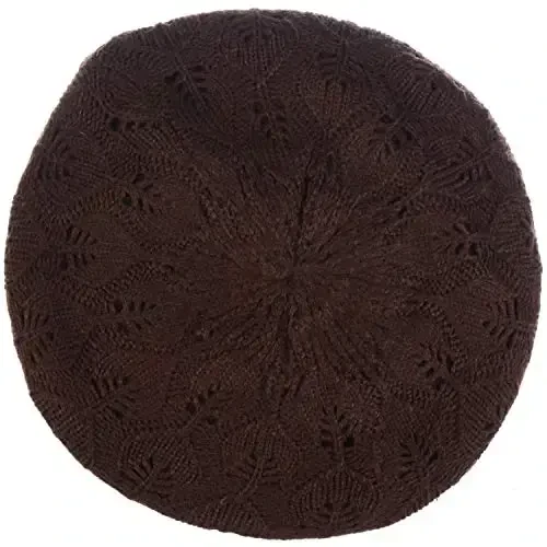 BYOS Women Mid-Weight Slouchy Leafy Cutout Crochet Soft Knit French Beret Hat - 2