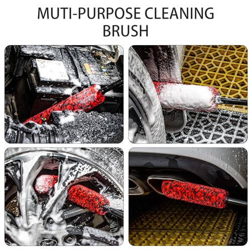 bzczh Metal Free Soft Wheel Cleaner Brush, Synthetic Wool Car Cleaning Brush, Highly Water Absorption, Dense and Durable Tire Brush for Cleaning Wheels, Rims, Spokes, Fenders, Engines... - 4
