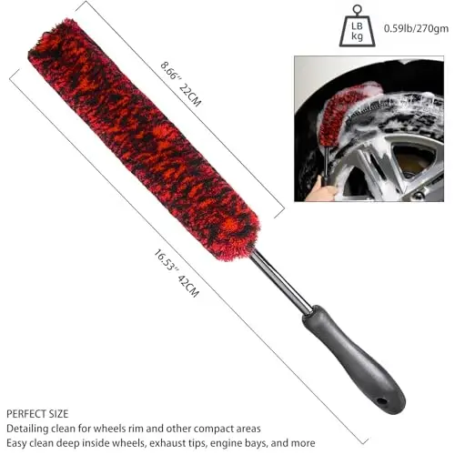 bzczh Metal Free Soft Wheel Cleaner Brush, Synthetic Wool Car Cleaning Brush, Highly Water Absorption, Dense and Durable Tire Brush for Cleaning Wheels, Rims, Spokes, Fenders, Engines... - 3