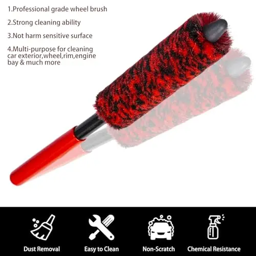 bzczh Metal Free Soft Wheel Cleaner Brush, Synthetic Wool Car Cleaning Brush, Highly Water Absorption, Dense and Durable Tire Brush for Cleaning Wheels, Rims, Spokes, Fenders, Engines... - 4