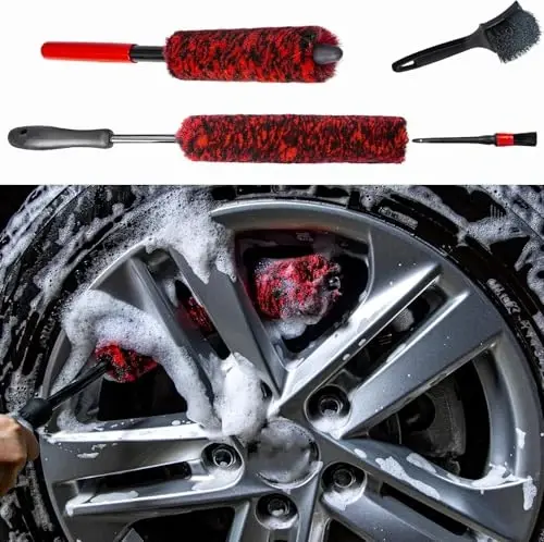 bzczh Metal Free Soft Wheel Rim Brush 4 Pack, Synthetic Car Cleaning Brush, Highly Water Absorption, Dense and Durable Tire Brush for Cleaning Wheels, Rims, Spokes, Fenders, Engines… 